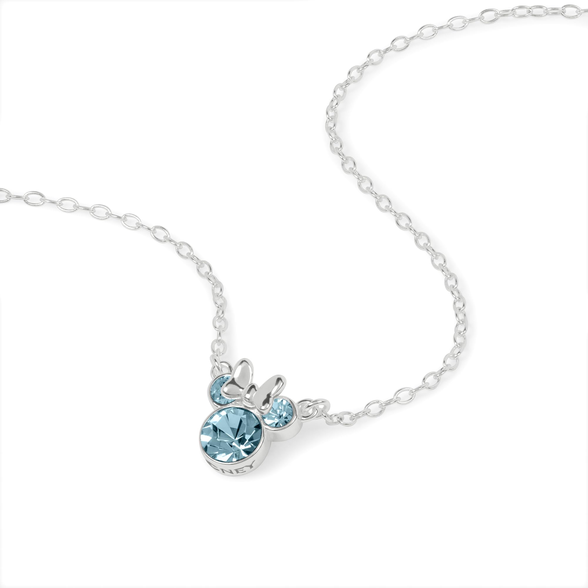 Collana in argento Sterling 925 con ciondolo a forma di Minnie, con pietra di nascita di marzo