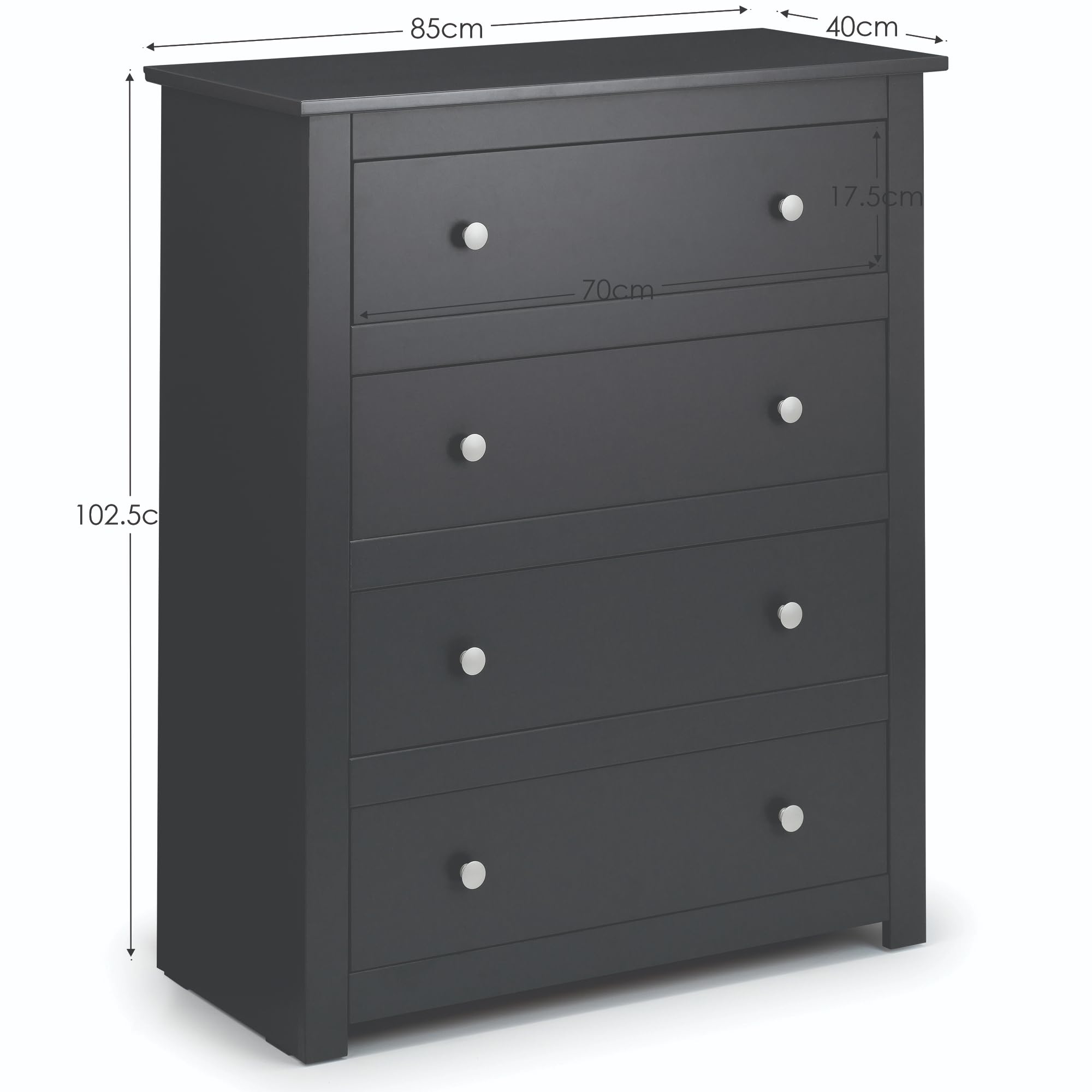 Julian Bowen Commode à 4 tiroirs Radley, anthracite