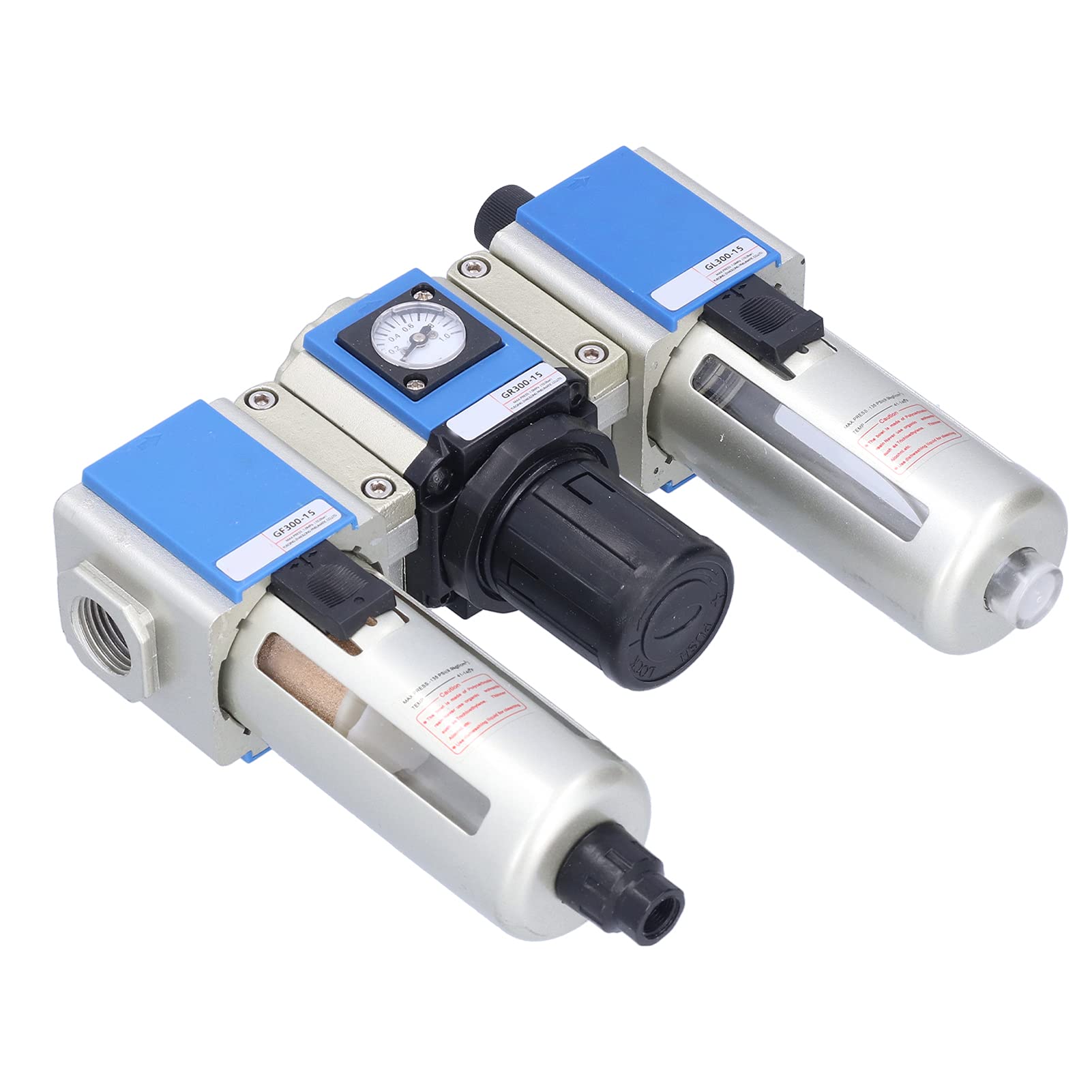 Fafeicy Unidad Neumática de 1/2"PT, Lubricador Regulador de Presión de Filtro de Aire de Aleación de Aluminio 0,15-0,9 MPa para Maquinaria Industrial y Equipos de Automatización