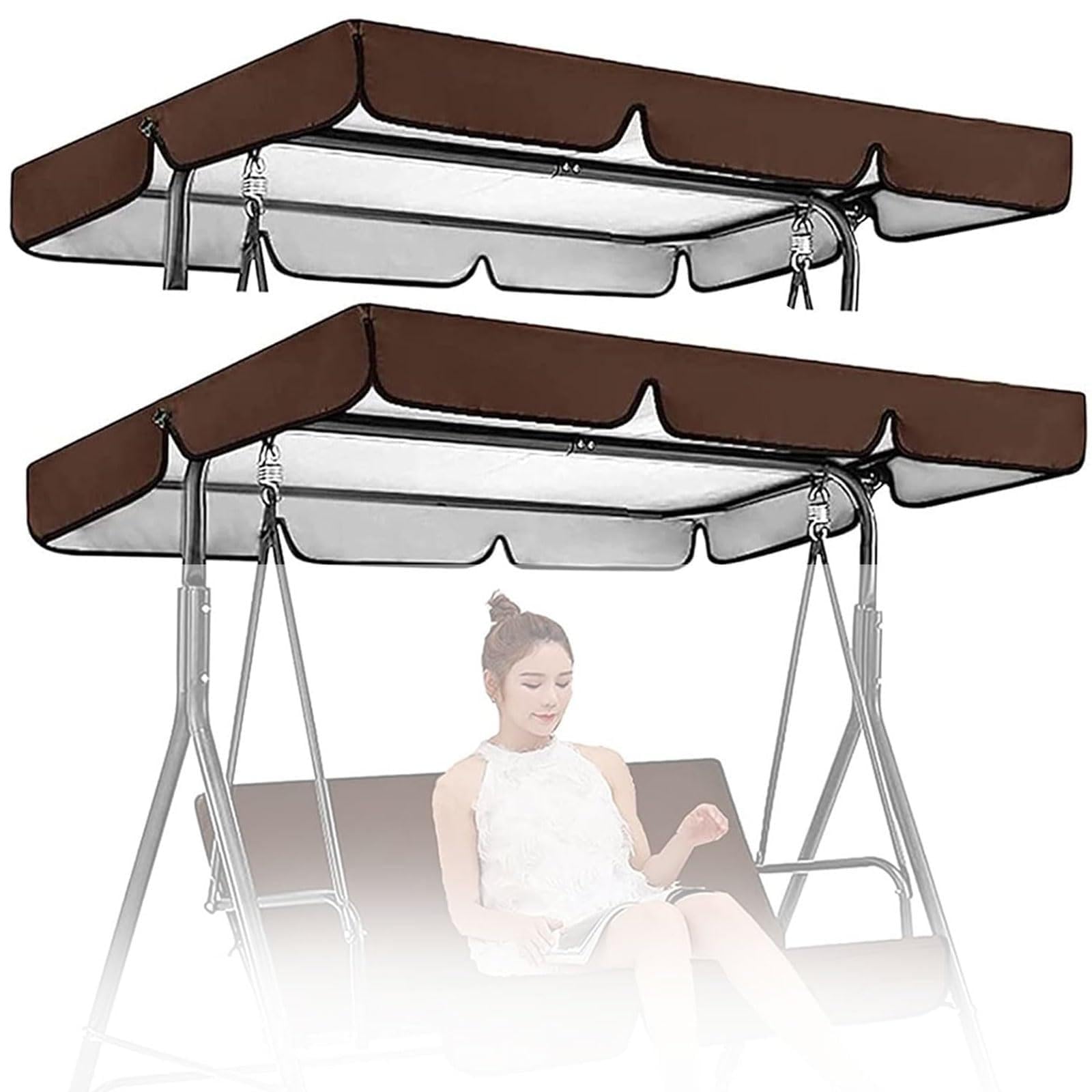 Copertura di ricambio per sedia a dondolo impermeabile resistente ai raggi UV per 2 e 3 posti, protezione solare (dimensioni: 248,9 x 185,4 x 17,8 cm, colore: caffè)
