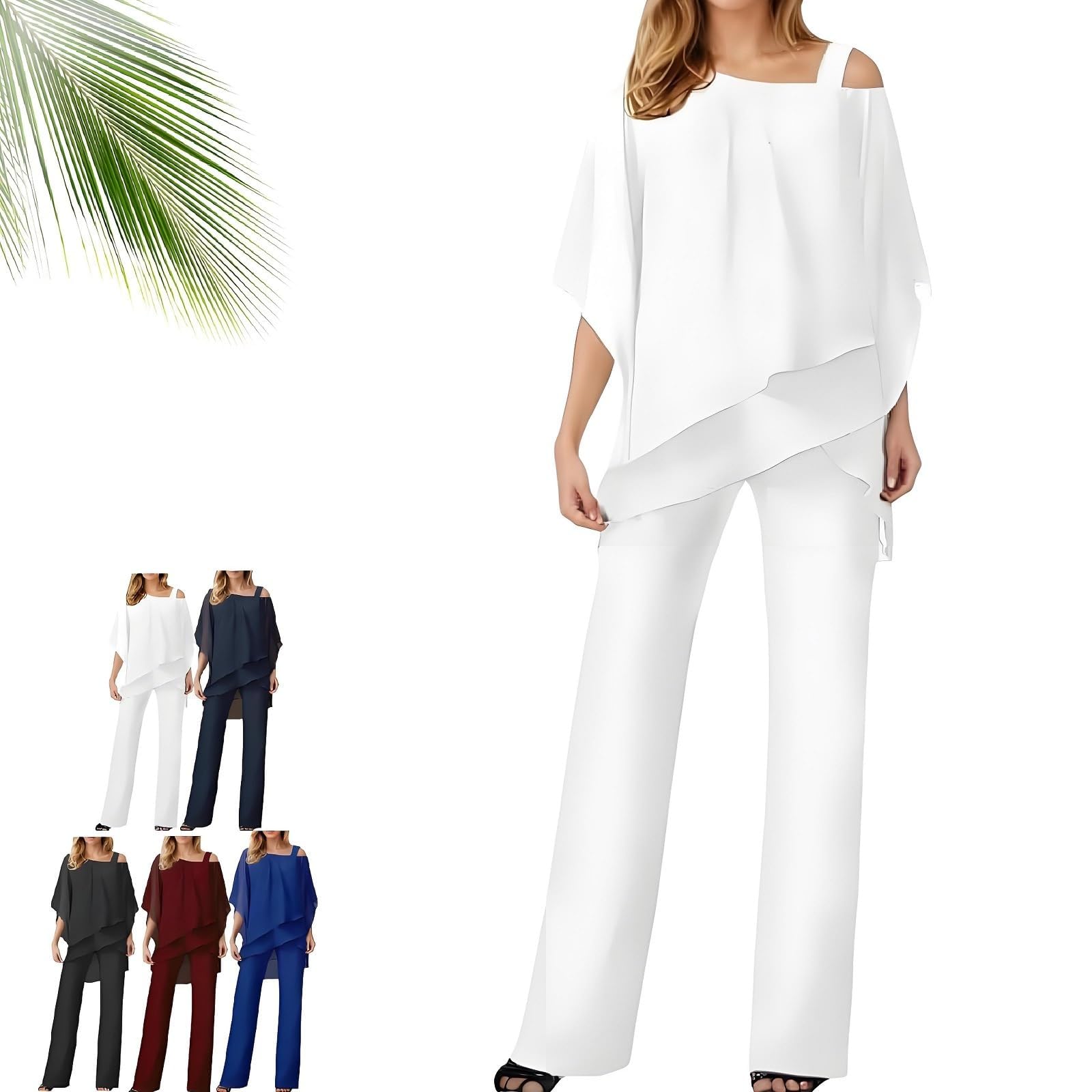Completo Elegante in Chiffon: Top a Strati e Pantaloni a Gamba Larga – Outfit Monospalla per la Madre della Sposa e invitati al Matrimonio
