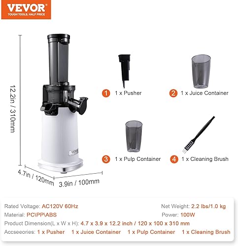 Miniatura 7 de Exprimidor de masticación, máquina exprimidora de prensa en frío, exprimidor lento de conducto de alimentación de 1.3 pulgadas, extractor de jugo