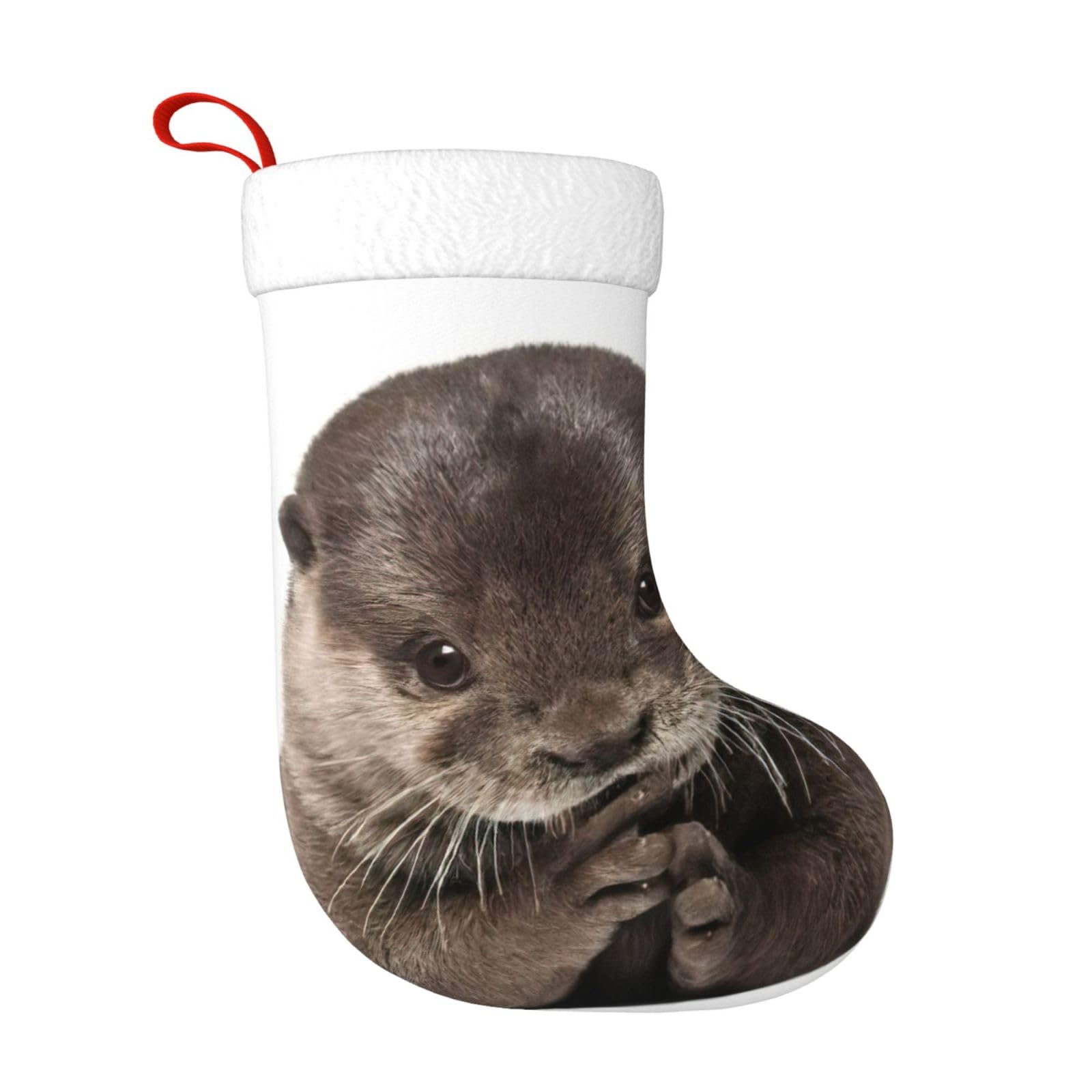 Jejea Unisex Black Cute Otter Print Large Christmas Stockings, Hanging Xmas Stocking, For Family Holiday Party Decor