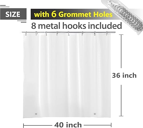 Miniatura 2 de Cortina de ducha sedosa esmerilada para cortina de ventana de baño, 40 x 36 pulgadas, de plástico impermeable, de vinilo PEVA, cortinas cortas para