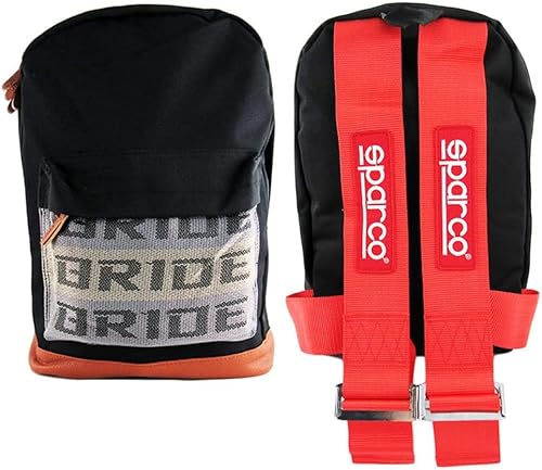 Miniatura 2 de W-POWER JDM Bride Racing Mochila de viaje para laptop, parte inferior marrón con correas de arnés ajustables, Gradación, Correa roja