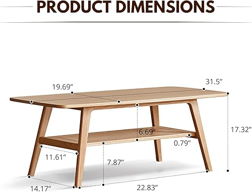 Miniatura 2 de Mesa de centro de madera - Mesa de centro de roble de 2 niveles - Mesa de centro moderna con estante de almacenamiento para sala de estar,