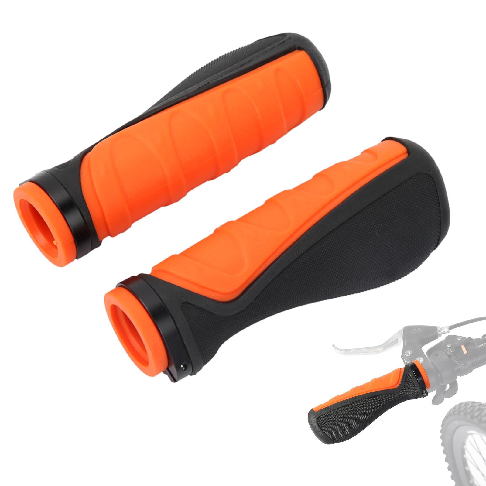 Bike Handlebar Grips, Orange & Black Rubber Anti-Slip Lock-on Ergonomic Design Mountain Bike Grips, MTB BMX Anti-Slip Urban Bicycles Grips, Scooter Grips Accessories