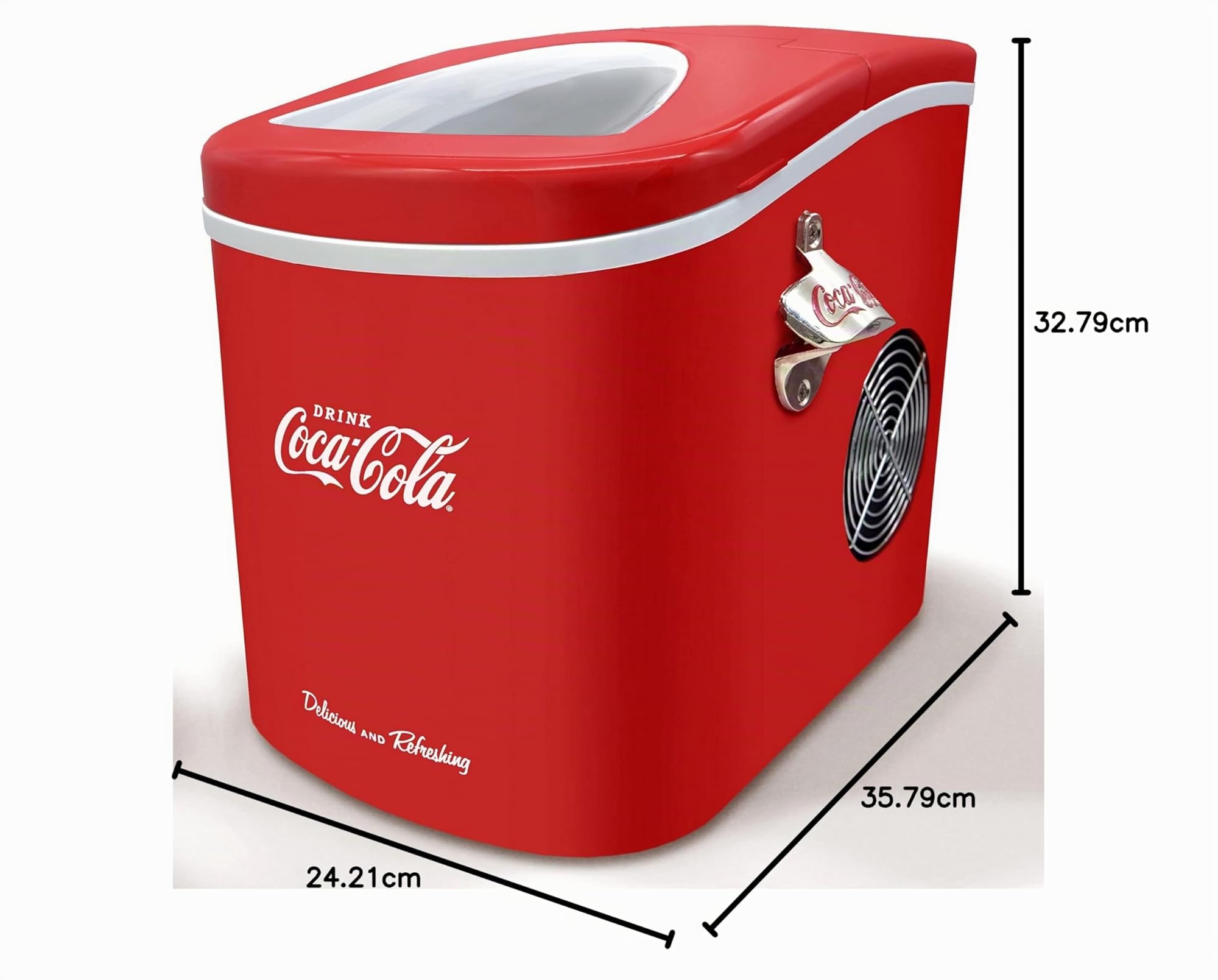 Salco Macchina per cubetti di ghiaccio Coca-Cola SEB-14CC, rossa, cubetti di ghiaccio in 8-13 minuti, con apribottiglie COCA-COLA
