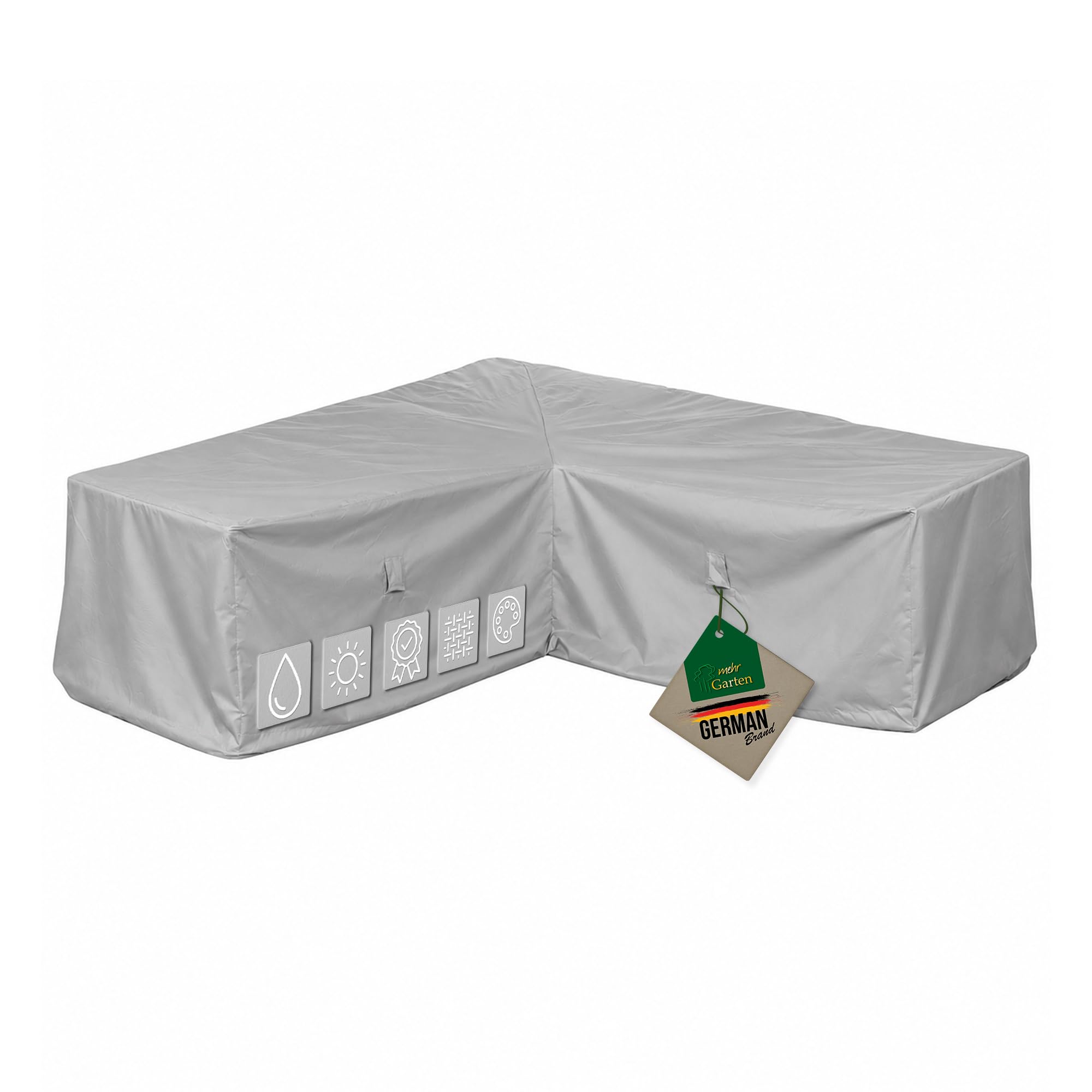 Gartenmöbel-Abdeckung für Lounge-L-Form (225 × 225 × 80 cm) – grau, wasserdicht, UV-beständig