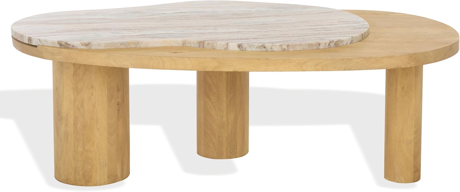SAFAVIEH Couture - Feliciabeth Coffee Table - Natural Marble & Light Brown Solid Wood - Ideal for Living Room, Family Room, 47.3" W x 27.4" D x 16.8" H (SFV5772A)