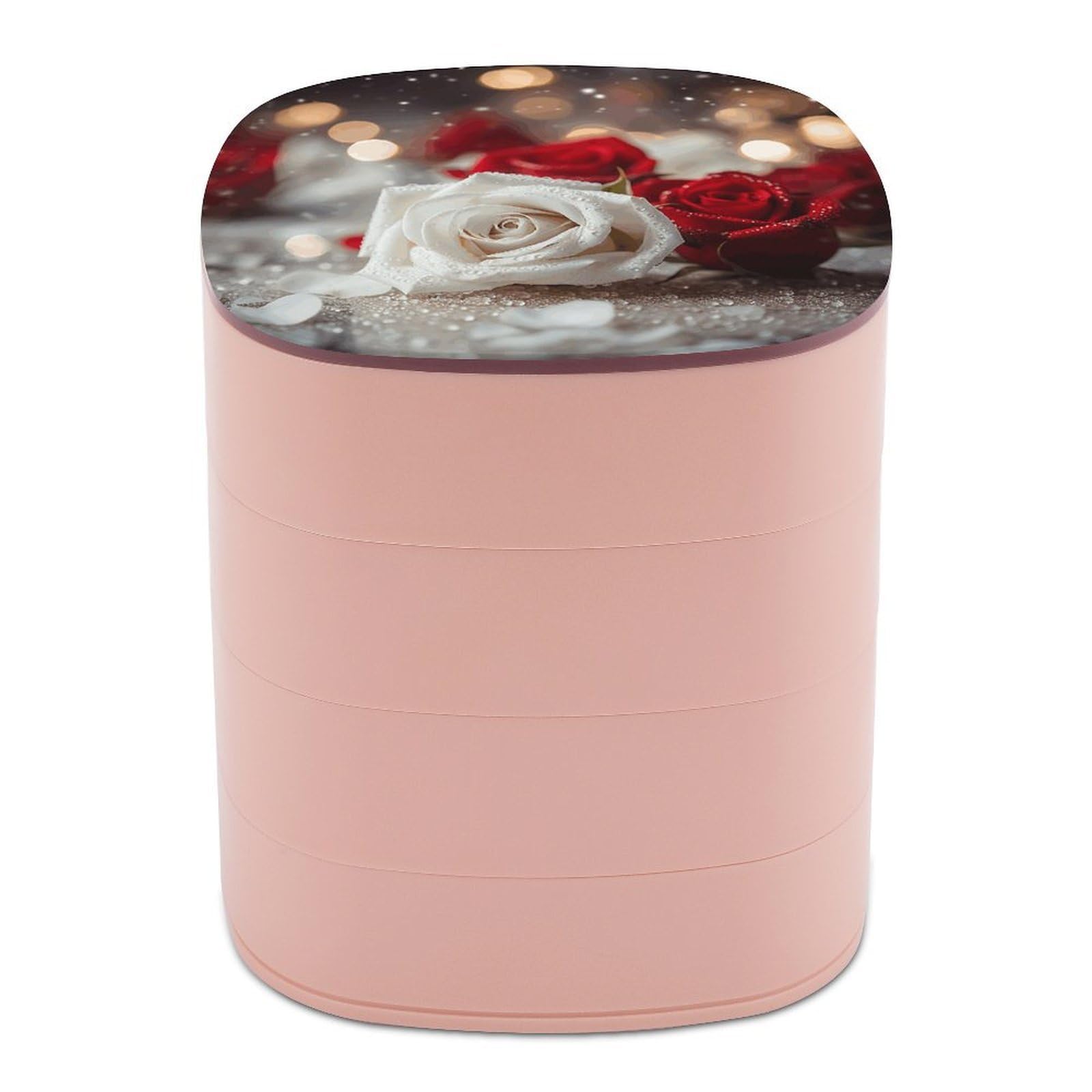 JTREHY Roses in Background Jewelry Box 4-Layer Covered Rotating Jewelry Storage Box Large Capacity Storage Boxes Portable Jewelry Case for Bracelets Earrings Necklace
