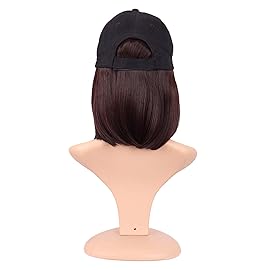 MapofBeauty 12 Inch/30 cm Short Straight Bob Wig Resistant Synthetic Hair Extension Baseball Hat Wig (Dark Brown)
