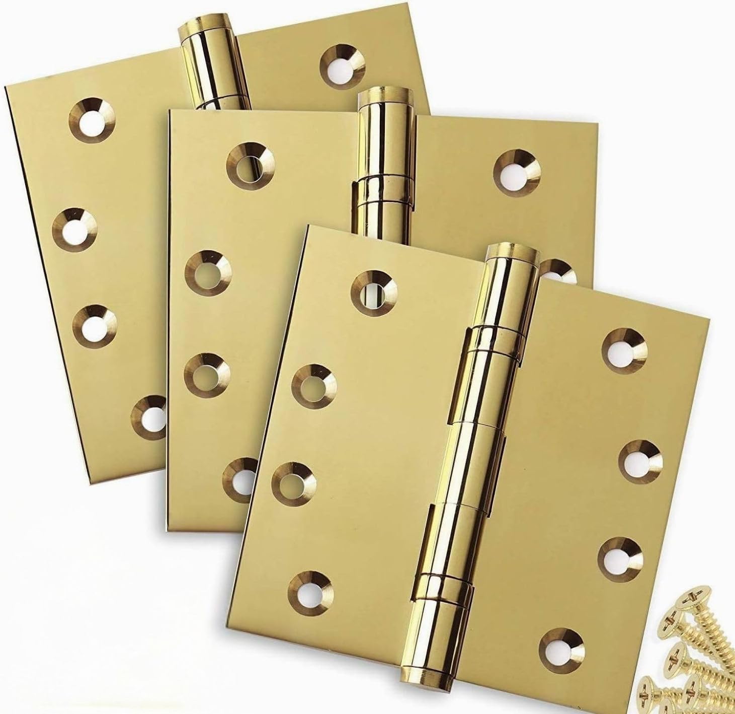 Embassy Door Hinge Solid Brass - 4 x 4 Inch, Heavy Duty, Polished Brass, Ball Bearings, Rust Resistant Stainless Steel Pin, Architectural Designer Grade, Home Improvement, 3 Pack