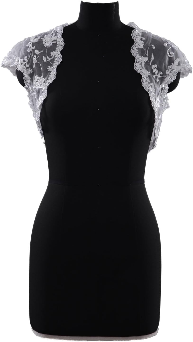 Cocomelody Women's Short Cap Sleeves Lace Wedding Formal Dresses Jacket AC4082