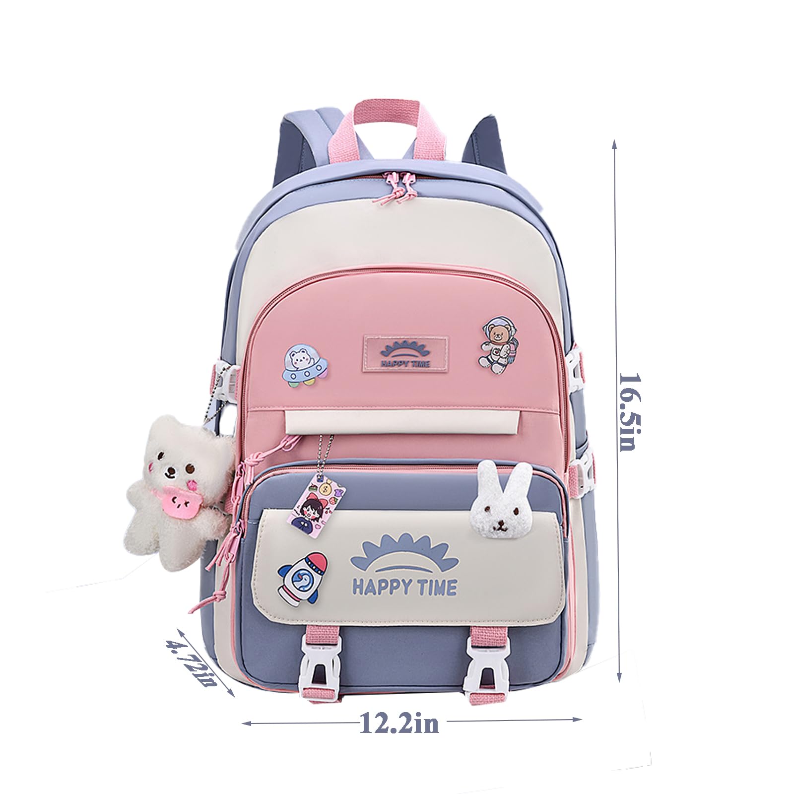 GDEMXOAN 3pcs Girls Backpack, Kawaii School Backpack For Kids Children With Lunch Bag and Pencil Case (rabbit-blue)