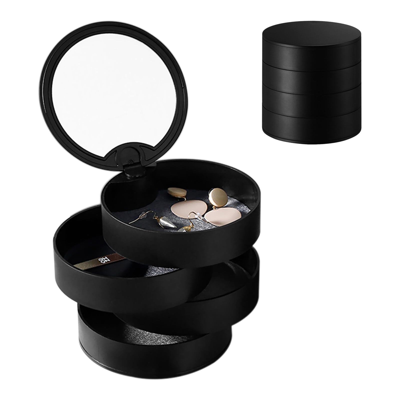 Jewellery Box, Travel Jewellery Box, Four-layer Rotatable Jewelry Tray for Women, Suitable for Storing Rings, Earrings, Necklaces, Bracelets, Brooches, and Watches