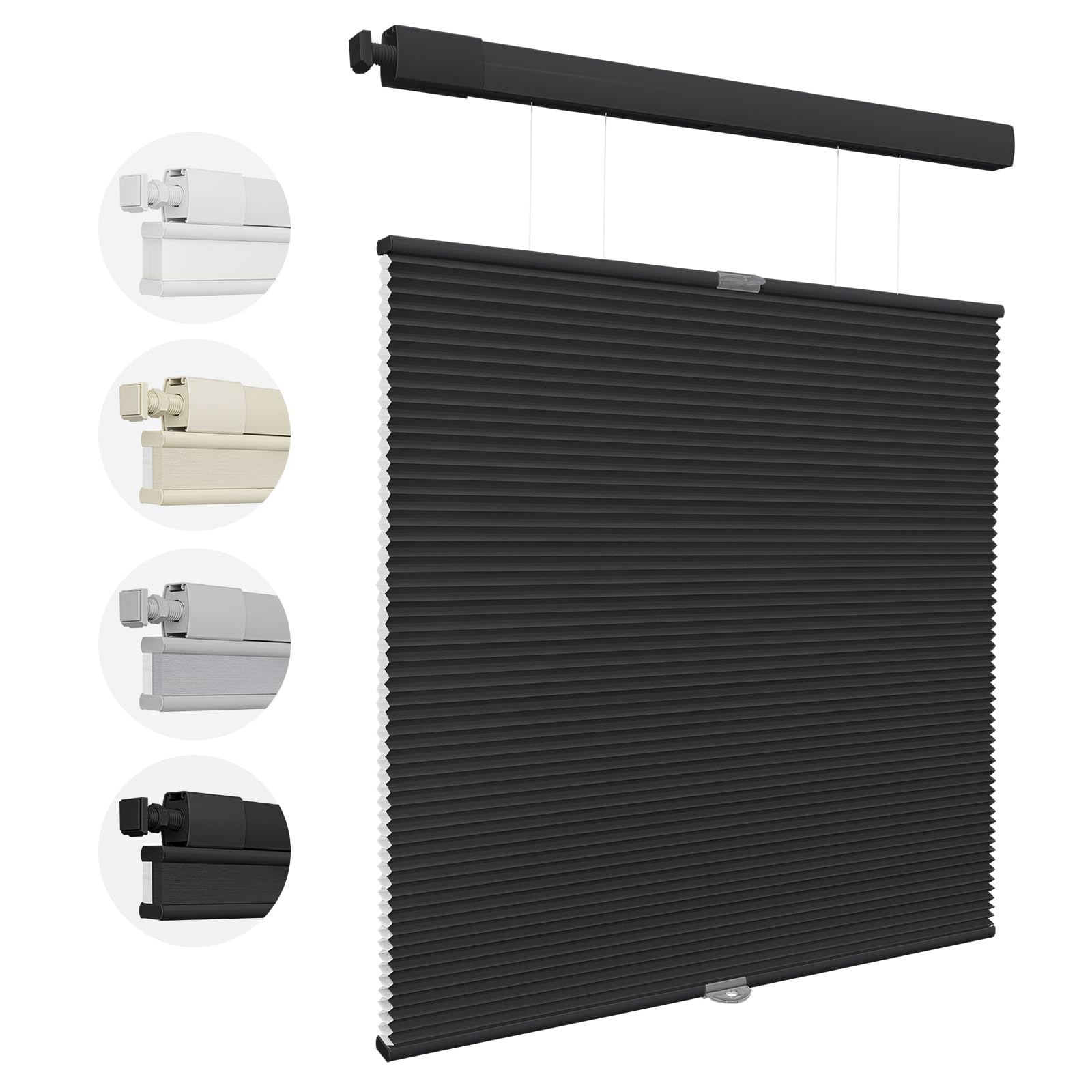 UrMoon No Drill Cellular Blinds, Top-down Bottom-up Cordless Honeycomb Shades with Insulation, Blackout Custom Pleated Shades Easy Fit for Home(Color Track Light Filtering - Black, 112cm W x 122cm H)