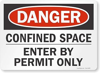 SmartSign-U1-1004-ND Adhesive Vinyl Label, Legend "Danger: Confined Space - Enter by Permit Only", 10" high x 14" wide, Black/Red on White