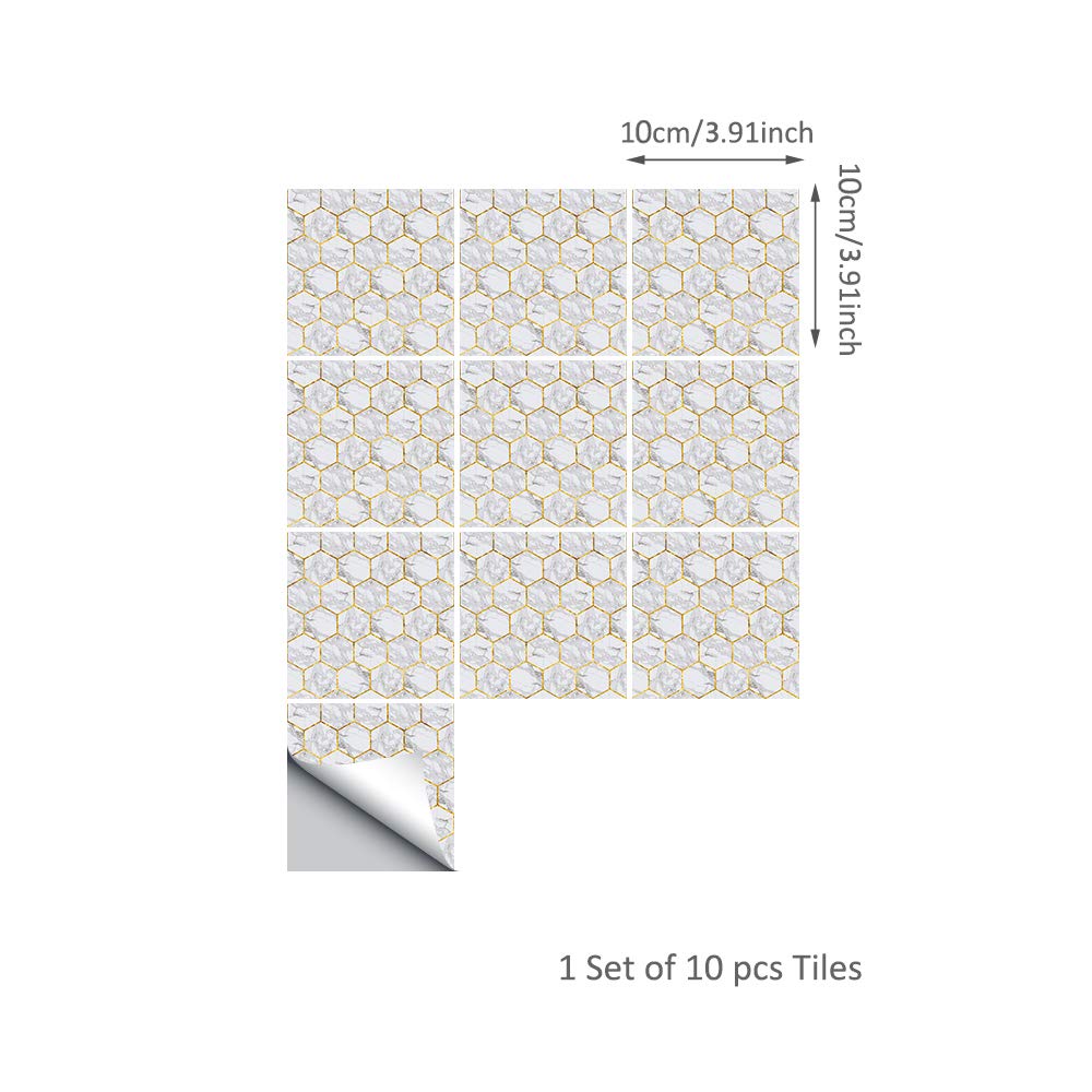 Adesivi Per Piastrelle Cucina E Bagno 10 Pezzi - Effetto Marmo Bianco Giallo, Impermeabili 15x15cm
