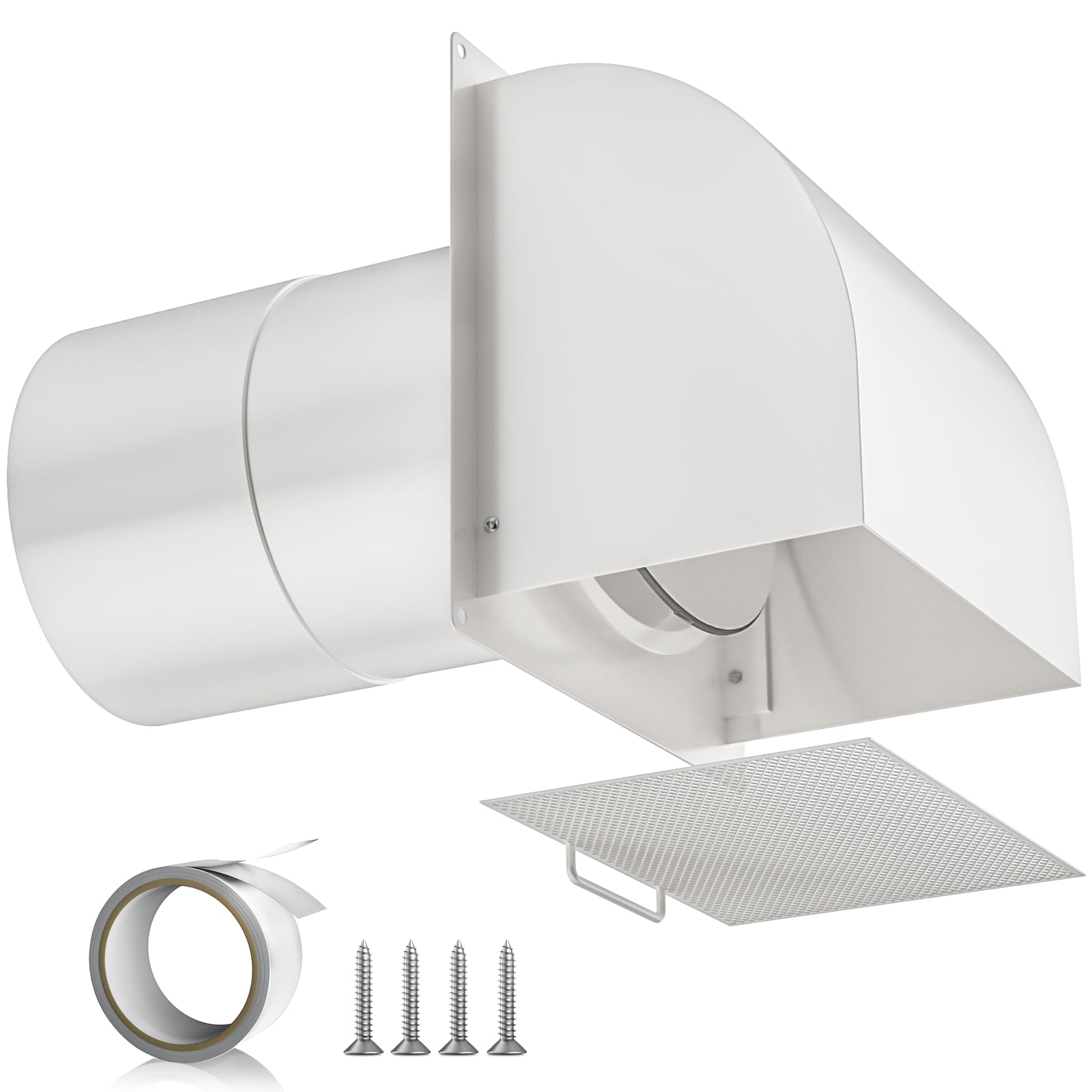 Photo 1 of [Upgraded] Hon&Guan 6 Inch Hooded Wall Vent with Magnetic Seal Flap and Removable Mesh, Arc-Shaped 6'' Exhaust Vent Cover Cap for Kitchen Range Hood/Dryer/Bathroom Exhaust(Galvanized Steel, White)