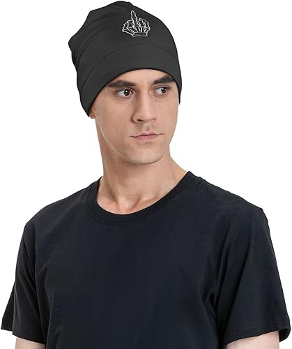 Miniatura 7 de Kkaingg Gorro negro con diseño de calavera para el dedo medio, gorro negro para mujeres y hombres, gorro de invierno, Negro -