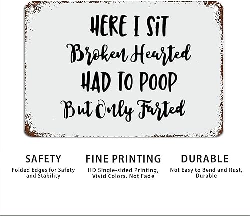 Miniatura 6 de Letrero decorativo de baño con texto en inglés Here I Sit Broken Hearted con frases divertidas, letrero de metal motivacional para pared, decoración