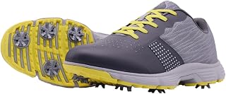 TECDOTO Mens Golf Shoes with Spiked Leather Wide Fitting Waterproof Sneakers Big Size Golf Sport Training Shoes,Gray2-8.5UK