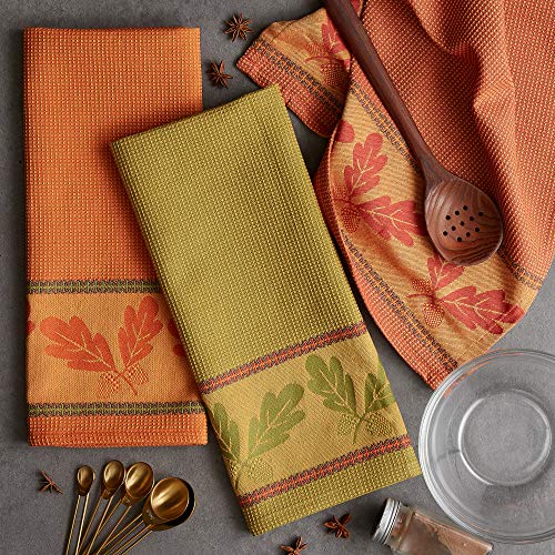 Dii Fall Kitchen Towels Decorative And Absorbent Cotton Jacquard Dish Towel Set, 18X28, Autumn Acorn Leaves, 3 Count #TOP2