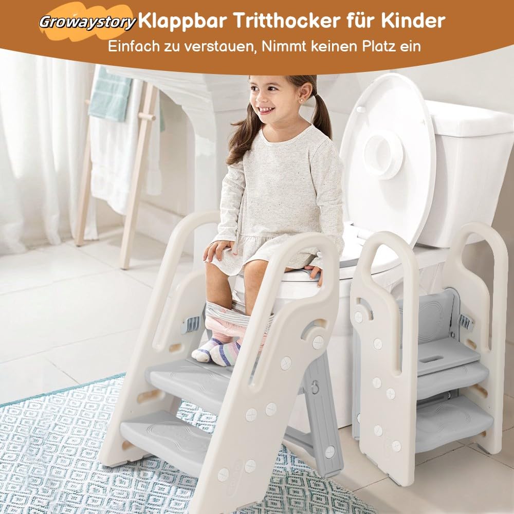 hoopyosms Marche Pied Enfant Pliable 2/3 Marches, Hauteur Réglable et Antidérapant, Escabeau Enfant, Tour d'Observation Montessori pour Cuisine et Toilette, Gris