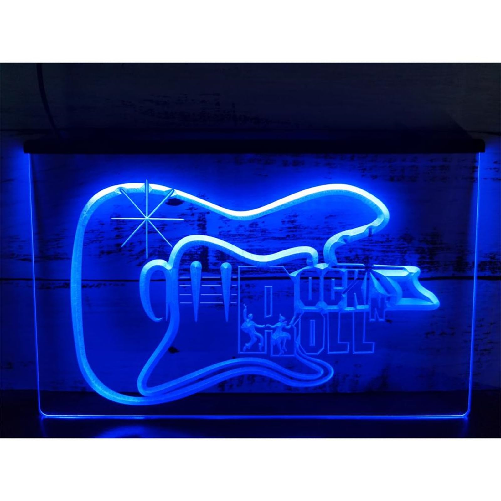Insegna al neon a LED per chitarra rock roll, luci al neon incise 3D alimentate tramite USB personalizzate con dimmer, per bar musica dal vivo appeso a parete decorativo dimmerabile,Blu,40x30cm