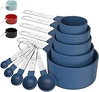 TILUCK Stackable Measuring Cups & Spoons Set - Stainless Steel Handles, Nesting Food-Safe Plastic, Blue Kitchen Baking Gadgets
