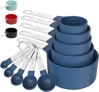 TILUCK Stackable Measuring Cups & Spoons Set - 5 Cups 5 Spoons Stainless Steel Handles Nesting Blue Kitchen Gadgets