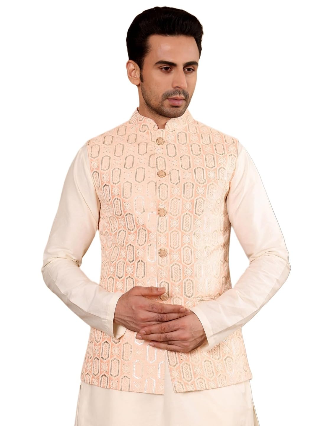 ms multi shades Men's Woven Design Embroidered Nehru Jacket-picture-43