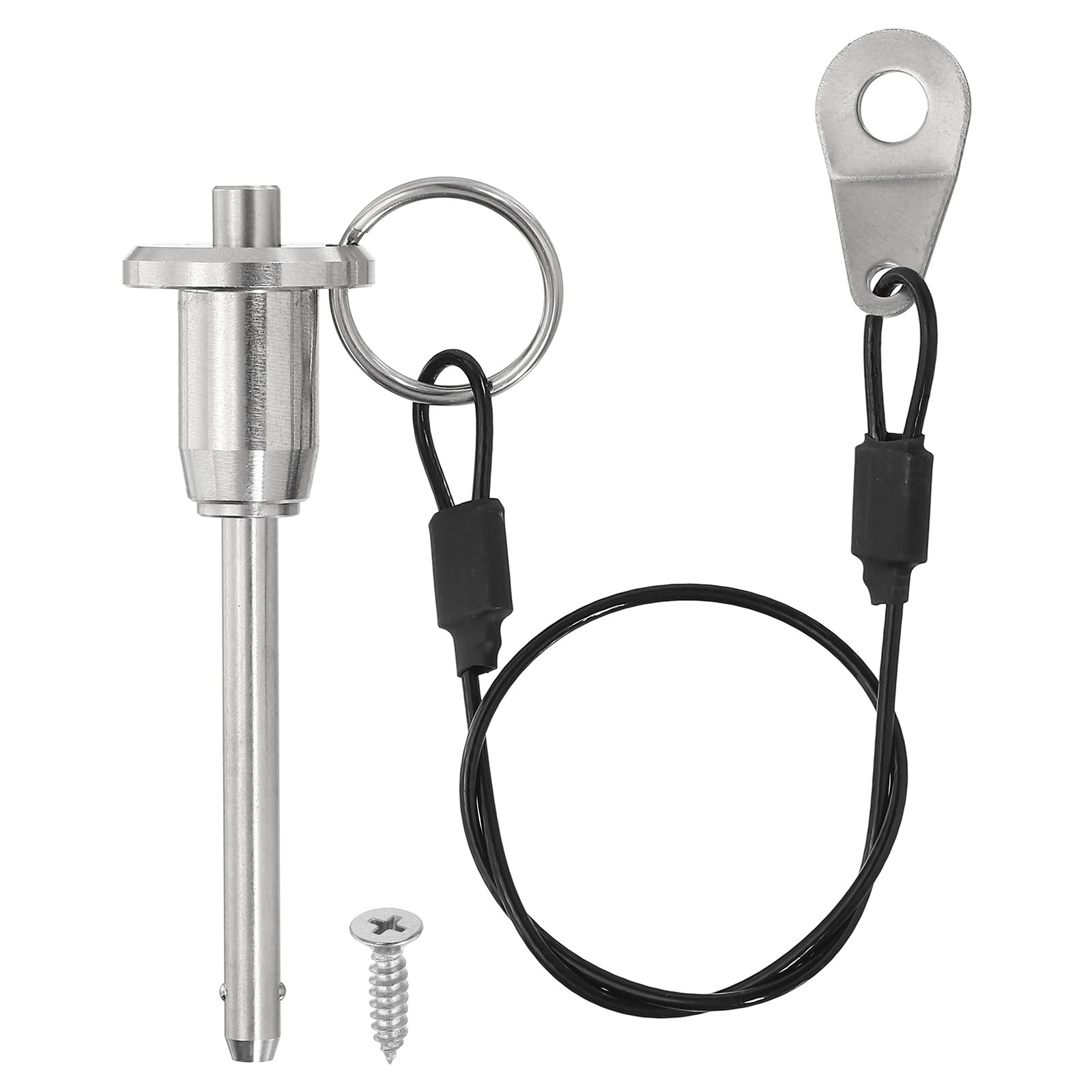 PATIKIL 3/16"(5mm) Diameter 304 Stainless Steel Quick Release Pin, Usable Length 1.6"(40mm) Push-Button Ball Locking Pin Ring Handle with 25cm Lanyard Cable M5 Screw, Silver