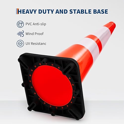 Miniatura 5 de ExploreHorizon - Conos de tráfico de 28 pulgadas, 10 conos de seguridad, conos de seguridad de PVC naranja para estacionamiento en carretera con 2