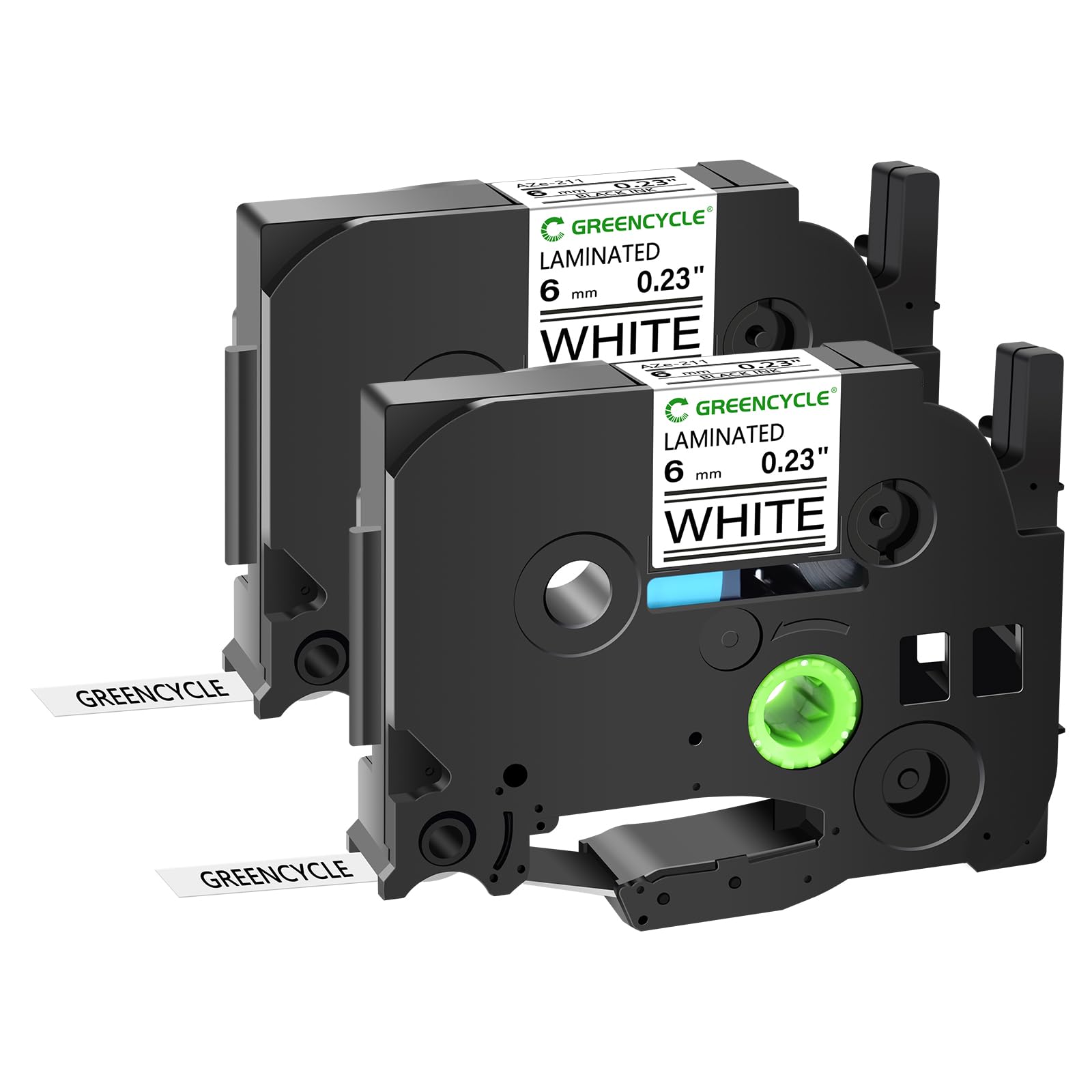GREENCYCLE 2 Pack 6mm White Label Tape Compatible for Ptouch TZe-211 TZ-211 TZe211 6mm 0.23 Laminated White Tape for Ptouch PT-D210 D400 H110 D200