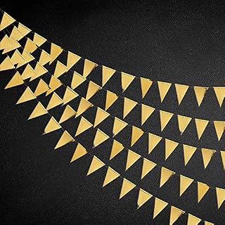 40 Ft Gold Triangle Flags Banner Double Sided Metallic Paper Pennant Bunting Garland for Wedding Baby Bridal Shower Birthday Bachelorette Engagement Christmas Hen Party Decoration Supplies
