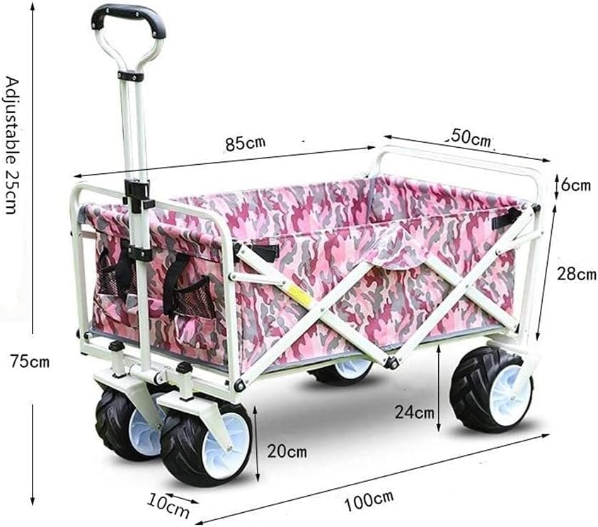 Foldable Garden Cart Wagon with Adjustable Handle, Universal Wheels, Steel Frame & Oxford Cloth, 80kg Capacity