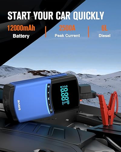 Miniatura 2 de Paquete de batería de arranque de 2500A, BUVAYE Jump Starter con compresor de aire 150PSI para automóvil de hasta 8L de gasolina 6L Diesel, 12V
