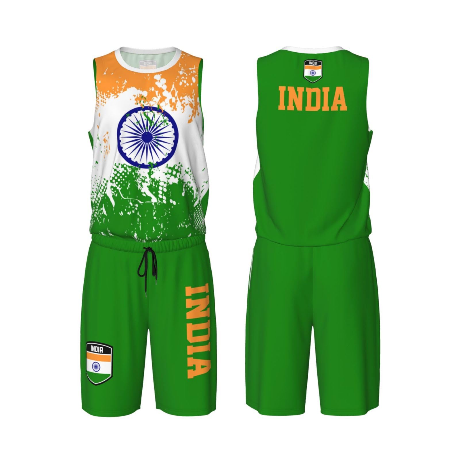 India Flag Grain (2) Basketball Jersey Uniform Suit for Men Women Adults Training Athletic Set