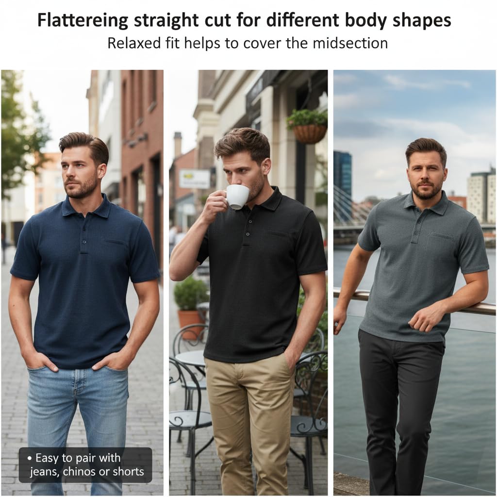 Polo Manga Corta Caballero Camisa Verano Hombre Holgado elastizado Secado rapido Tejido Texturizado Transpirable Golf Diario Uso Cotidiano Padre Regalo