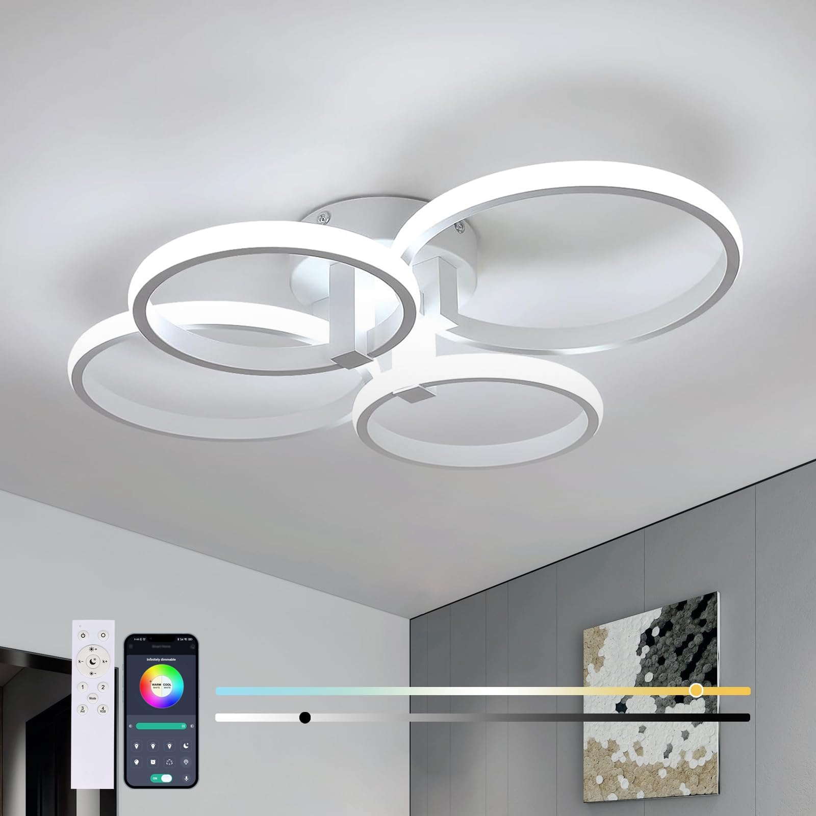 Plafoniera Led Soffitto Dimmerabile con Telecomando 76W | Con Funzione Memoria, Lampada da Soffitto Moderna Rotondo per Soggiorno, Camera da Letto, Sala da Pranzo, Ufficio, Bianco