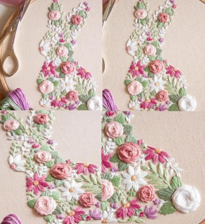 Image of YOUDRN Bunny in Bloom Easter Embroidery Kit for Beginners, Embroidery Kits for Adults,DIY Hand Bunny Embroidery Easter Cross Stitch Starter Set with Pattern,Threads,Needles,Instruction,20cm Hoop