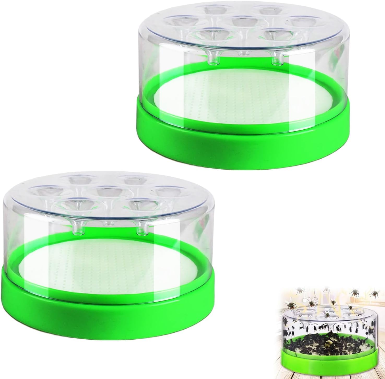 Reusable Non Electric Fly Trap,Easy Setup Reusable Fly Trap,Funnel One-Way Entry Fly Catcher,Transparent Flytraps Container for Home Kitchen Garden Restaurant Livestock Farm (2pcs)
