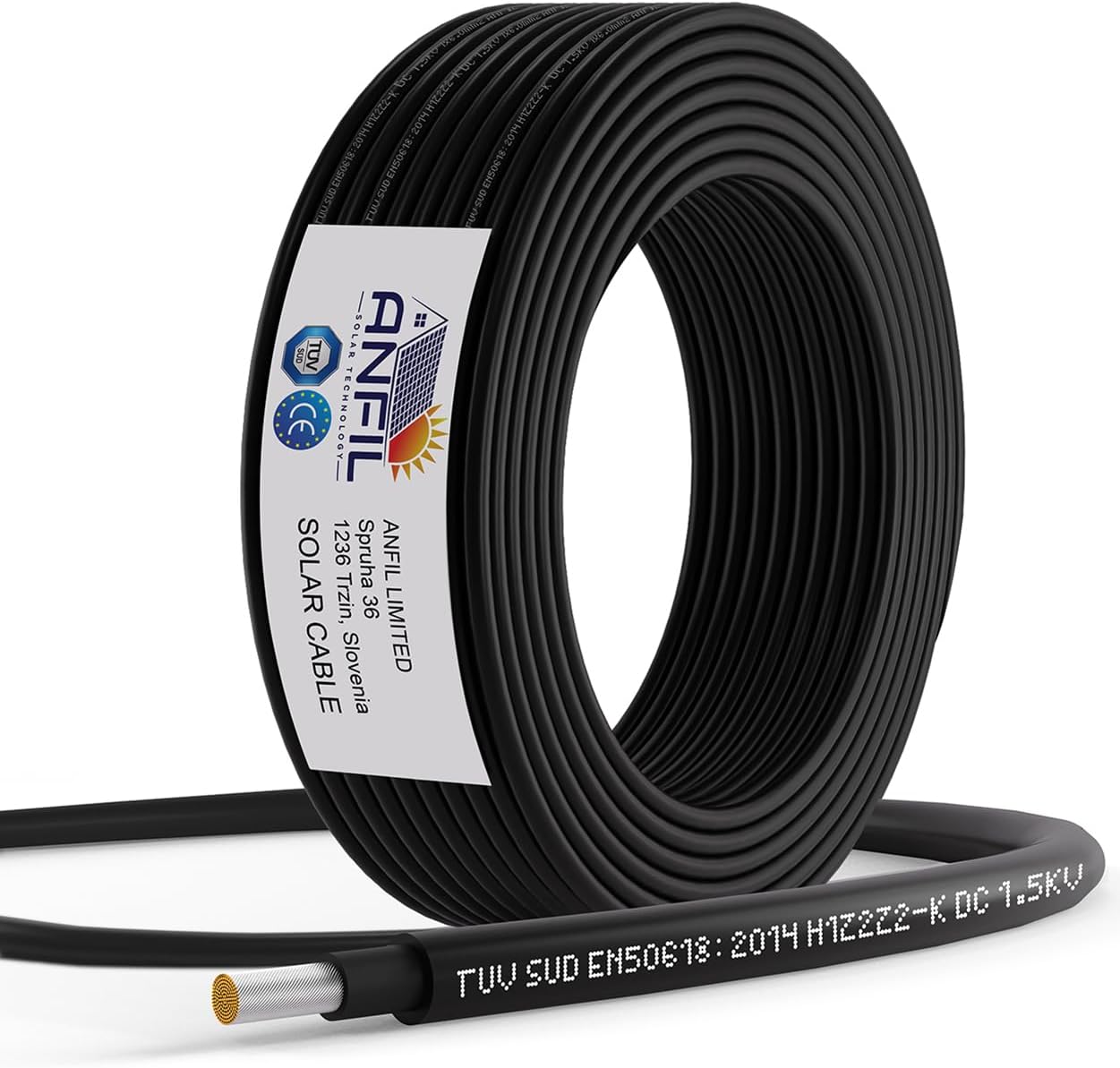 ANFIL Solar Panel PV Cable DC Rated Black & Red 4mm² 6mm² - 1800V Double Insulated Quality Wire (10m, 6mm² Black)