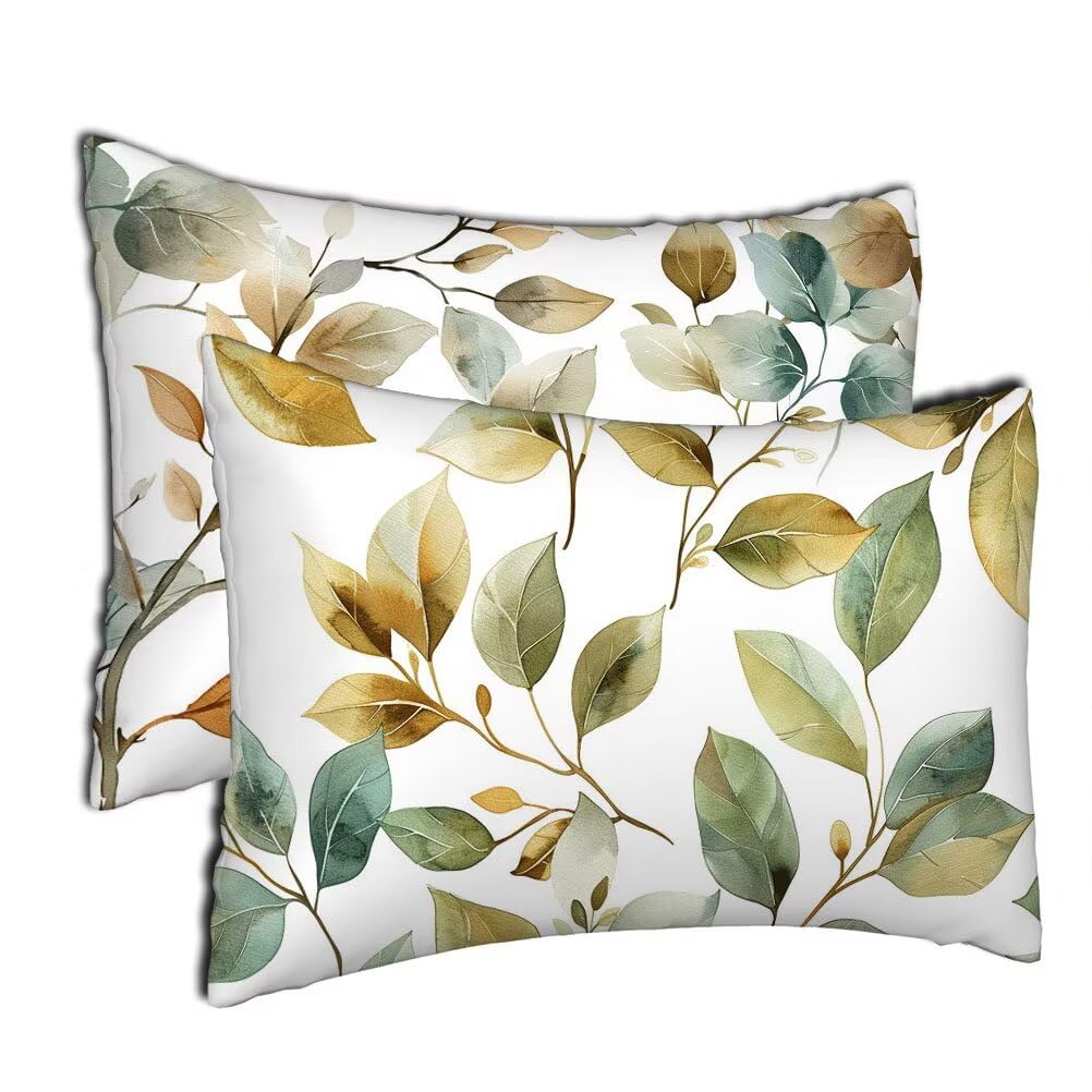 Housses de coussin vert 50x70 cm feuille en peluche douce motif rectangle lot de 2 h-311