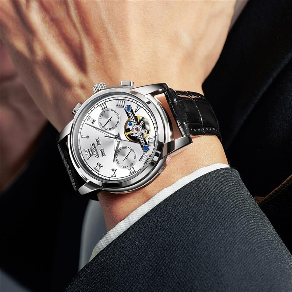 OLEVS Men's Watch Automatic Luxury Dress Tourbillon Chronograph Big Face Calendar Self Winding Wrist Watches for Men Business Moon Phase Mechanical Male Watches Luminous Waterproof - Image 6