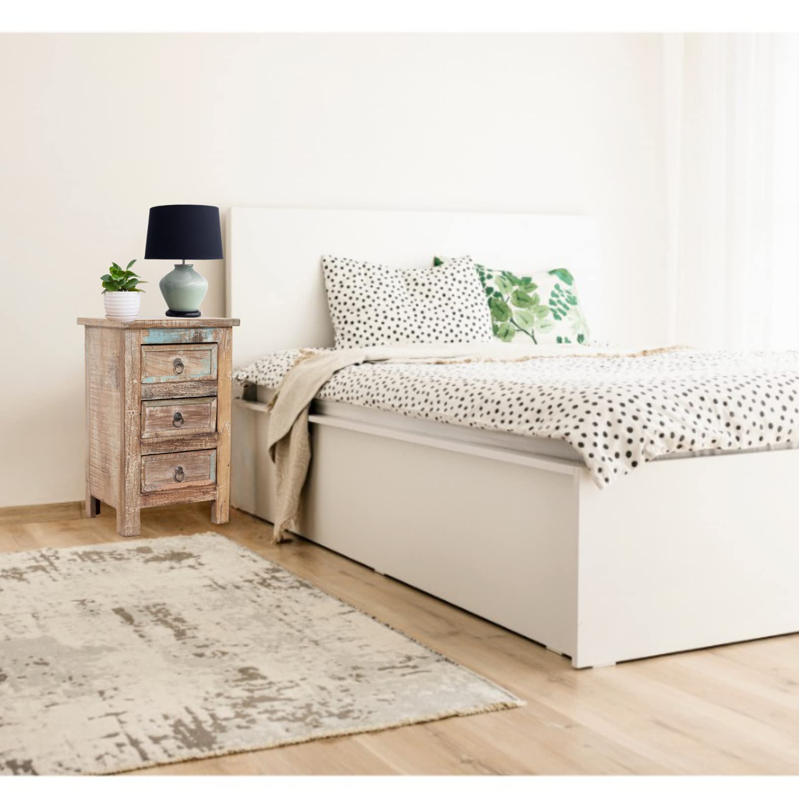 Biscottini Mesita de Noche Vintage 62x33x39 cm - Mesillas de Noche Dormitorio en Madera Maciza - Mesita Auxiliar Salon Made in Italy