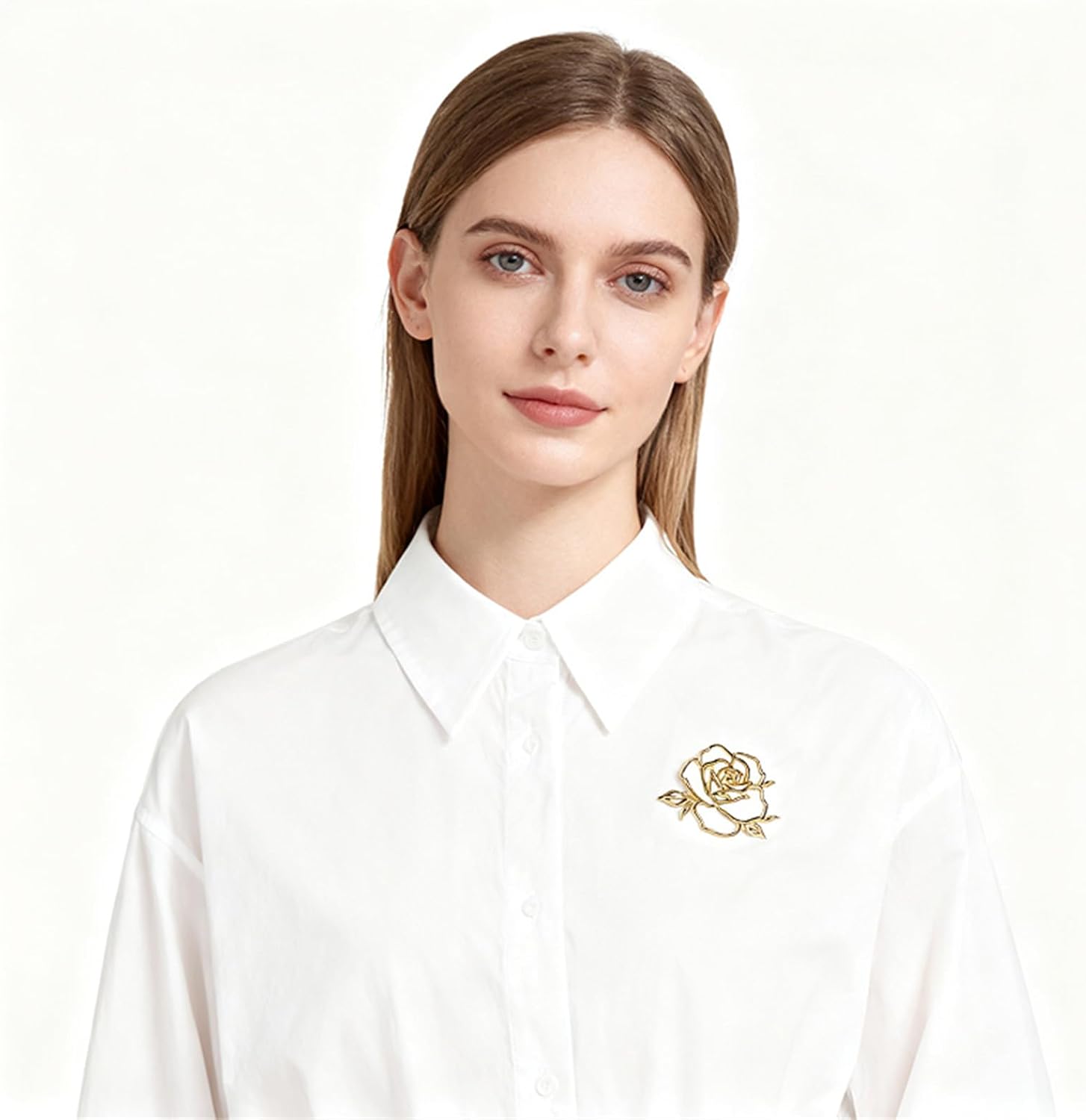 MALOYANVE Valentine's Day Hollow Rose Brooch Pin for Women Fashion Gold-Tone Plated Metal Elegant Rose Floral Brooches Coat Sweater Corsage Shawl Scarf Buckle Sweater Cardigan Elegant Accessories Jewelry