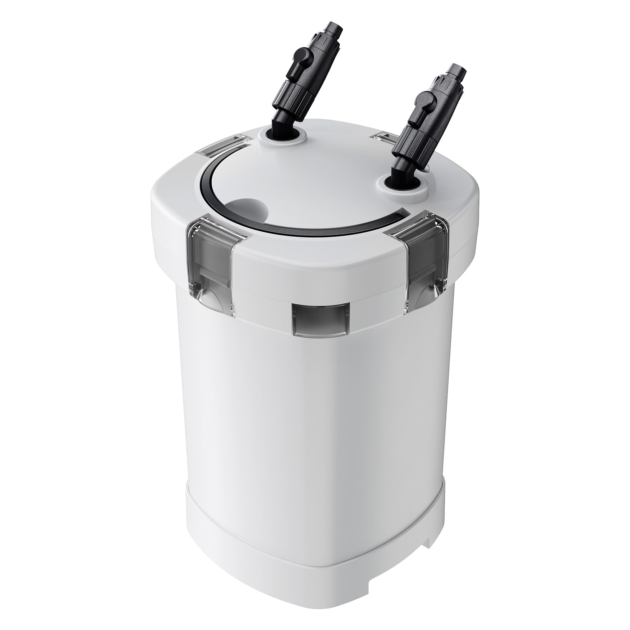 SunSun HW-505A external aquarium filter unit placed next to an aquarium, with hoses connected and running into the tank.